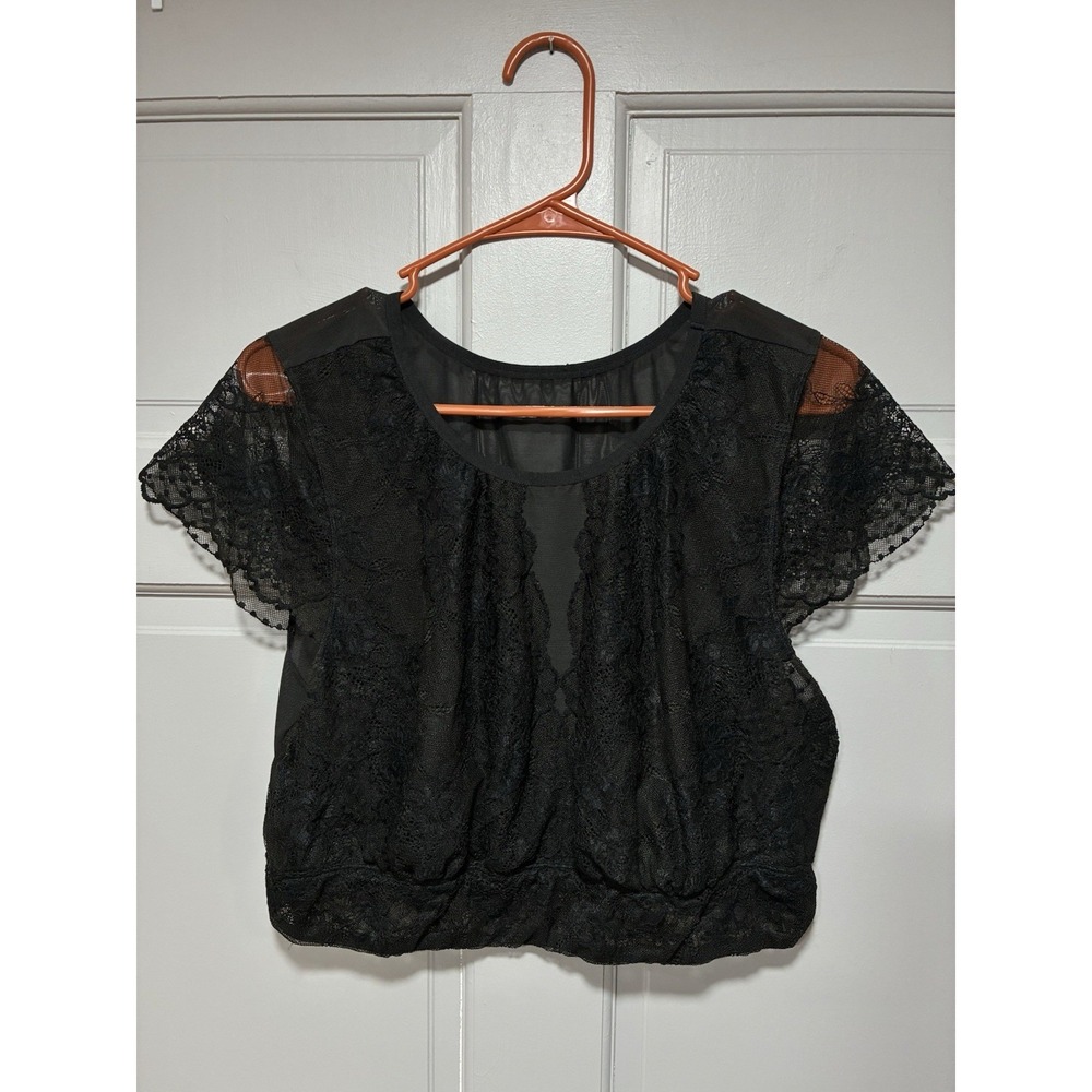 Cacique Women Black Mesh And Lace Crop Top Size‎ 18/20 Lightweight Aesthetic
